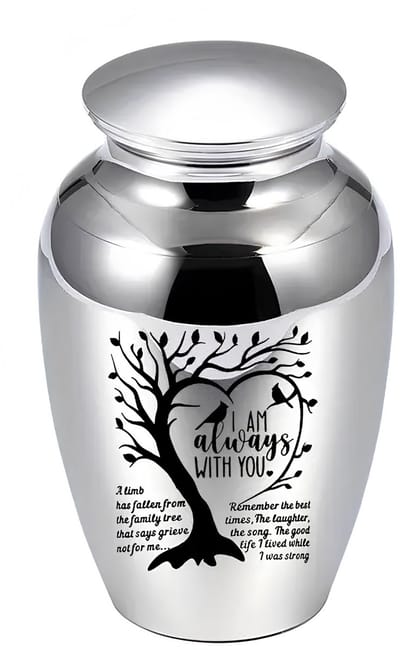 Mini Urn Tree of Life - Zilverkleurig - Kleine Urn voor As - Inclusief Vul Schepje - Herinnering Huisdier & Mens - Keepsake Urn - 6.5 cm