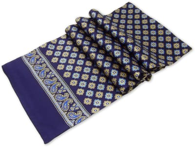 Zijden Herensjaal - Luxe Fashion Sjaal van 100% Zijde - Denia Diamond Navy
