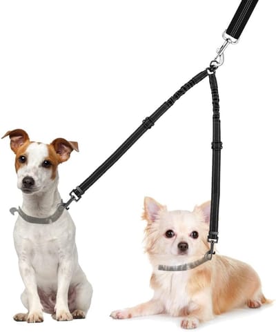 Hondenriem - Honden halsband -Dubbele Hondenriem voor 2 Honden – 360° Anti-Klit Splitter met Schokdemper – Verstelbare Reflecterende Hondenlijn voor Kleine, Middelgrote en Grote Honden