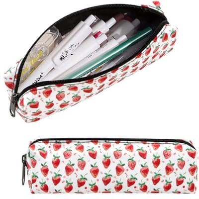 SnelShoppen - Schattige Aardbei Pennenzak voor Meisjes en Vrouwen - Draagbare Pennenzak met Rits - Desk Stationery Organizer - Pen Pouch voor School,