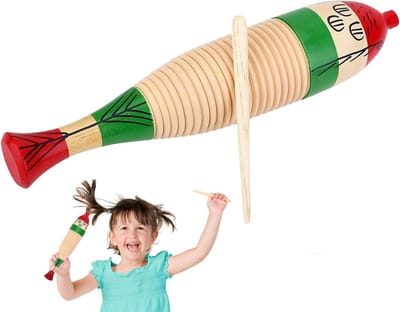 Handpercussie Instrument - Muziekhout Viskikker - Muziek Maken Kinderen - Inclusief Speelstok - 21cm Lengte - Natuurlijk Hout