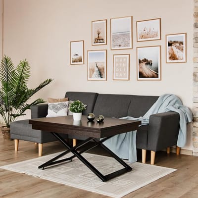 Salontafel Uitschuifbaar en In Hoogte Verstelbaar 202x80x35-76 cm Multifunctionele Eettafel voor 12 Personen Wengéhout - Mobili Bella