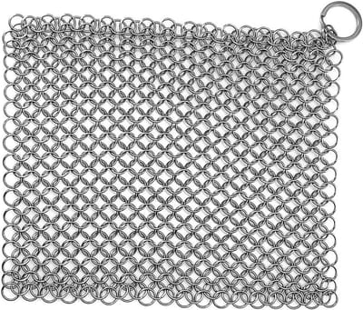Gietijzer Reiniger - Roestvrij Staal - Pannen Schoonmaken - Kettingvlecht Design - 20 x 15 cm - Zilverkleurig