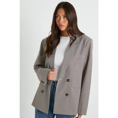 boohoo Dames Tonal Mini Geruit Oversized Getailleerde Blazer | Stone | Maat: 8
