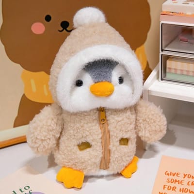 Dessin Animé 25cm Pingouin Travesti Quatre Couleurs Vêtements Chauds d'Hiver Jouet en Peluche Décoration de Maison pour Enfants Animal en Peluche Cadeaux d'Anniversaire marron