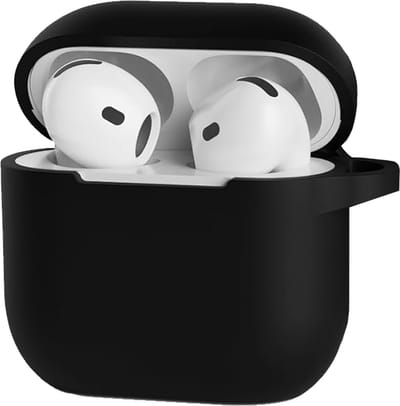 Hoesje - Geschikt voor Apple AirPods 4 - Siliconen Hoes met Clip - Silicone Case Cover - Zwart