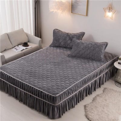 Kristal Fluweel Gewatteerde Bedrok Queen Dik Warm Flanellen Sprei Effen Kleur Pluche Hoeslaken Exclusief Kussensloop 1pc Skirt 120x200cm