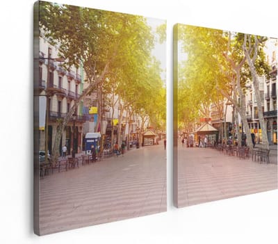 Artaza Canvas Schilderij Tweeluik De Ramblas Straat in Barcelona - 120x80 - Foto Op Canvas - Canvas Print