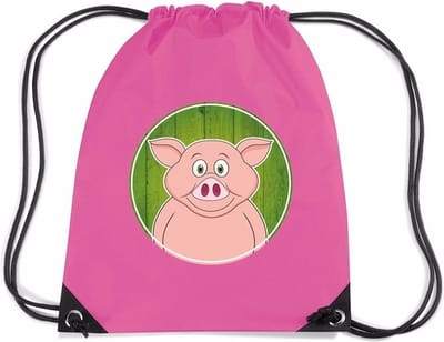 Varkens rijgkoord rugtas / gymtas - roze - 11 liter - voor kinderen