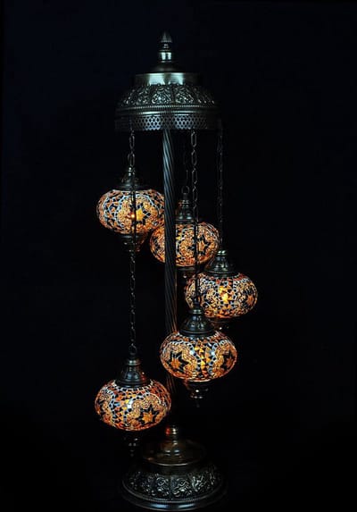 Turkse vloerlamp - staande lamp bruin - 5 bollen - mozaïek glas - handgemaakt 120 cm