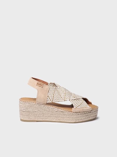 Dames espadrille met sleehak en veelkleurige elastische bandjes | MASAI