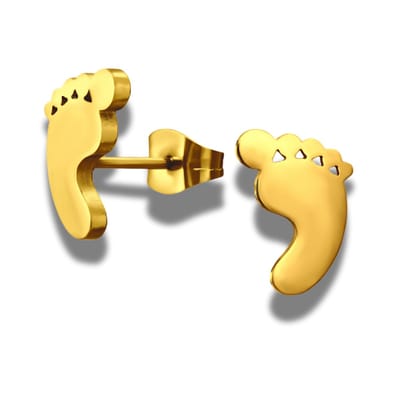Oorstekers - oorbellen - Voeten - voetjes - edel staal - pedicure - goudkleurig - 11 mm - hypoallergeen