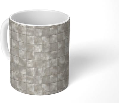 Mok - Koffiemok - Tegels - Natuurlijk - Grijs - Mokken - 350 ML - Beker - Koffiemokken - Theemok