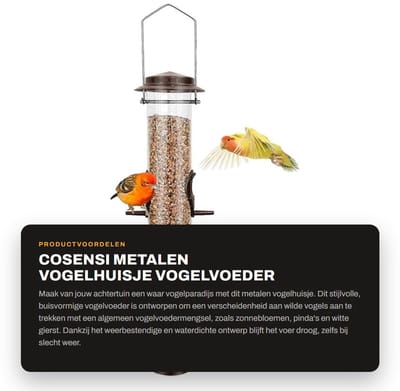 JHUBERS- Vogelhuisje Metalen Buisvormig - Vogelvoederhuisje - Weerbestendig - Eekhoornbestendig - 6 Poorten - Ideaal Voor Aantrekken Van Vogels - Voederhuis