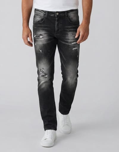 Ripped Slim fit Heren Jeans - Spijkerbroek Heren Volwassenen -Stretch Jeans Heren -8383- Zwart