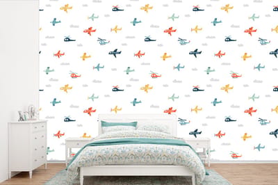 Behang - Fotobehang Patronen - Helicopter - Vliegtuig - Jongens - Kinderen - Kids - Breedte 360 cm x hoogte 240 cm