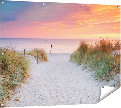 Gards Tuinposter Strand en Duinen bij Zonsondergang - 120x90 cm - Tuindoek - Tuindecoratie - Wanddecoratie buiten - Tuinschilderij