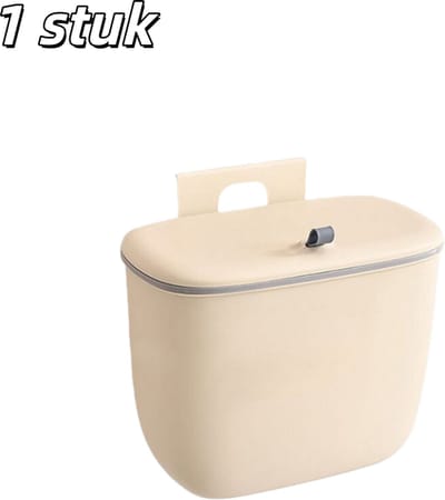 1 stuk - Afvalbak - Keukenafvalbak - Wandmontage - Met deksel - Afgesloten compostbak voor binnengebruik - Geschikt voor het verzamelen van afval uit de keuken, slaapkamer en badkamer - 8 L - Beige