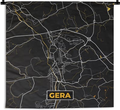 Wandkleed - Wanddoek - Gera - Stadskaart - Goud - Plattegrond - Kaart - Duitsland - 180x180 cm - Wandtapijt