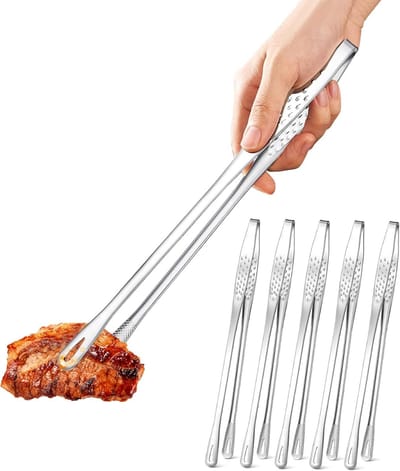 KZQ Barbecue Tangen 6 Stuks Roestvrijstaal, Koreaanse Grilltang voor Koken, Frituren, Salade en Warme Pot, Keukenpincet Set