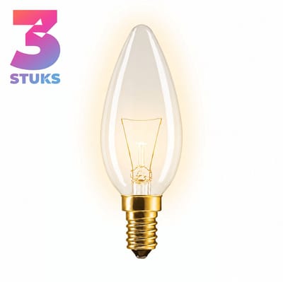 3x Kaarslamp Gloeilamp E14 - 11W - Warm Wit Licht (2700K) - 50 lm - 1 jaar - Dimbaar