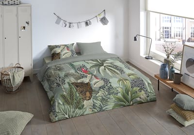 Pure dekbedovertrek jungle print - 1 persoons 140x200/220 cm - Groen - Microvezel