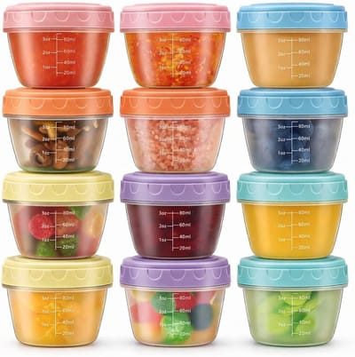 Set van 12 luchtdichte mini-voedselcontainers, 117 ml, rond, herbruikbaar, BPA-vrij, geschikt voor vriezer en magnetron, ideaal voor maaltijdboxen en snacks