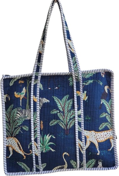 Grote Katoenen Tote Bag met Jungle Print - Omkeerbaar en Stijlvol