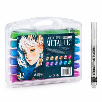 Acrylmarkers - set van 12 kleuren - waterbestendige inkt - kunststof doos - 1 set