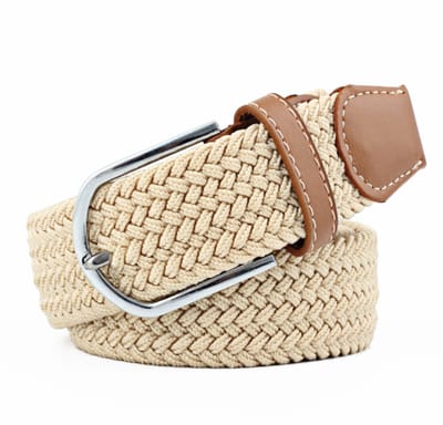 Gevlochten riem - Elastisch/rekbaar - Broekriem - Stretchy belt - Imitatieleer - 105/120cm - Beige - Kledingaccessoire - Jonyx
