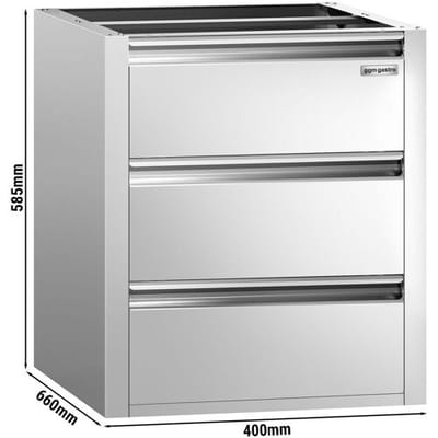 GGM Gastro Schubladenblock PREMIUM - 3 Schubladen - Unterbaumodul 400x660mm - für ATK 700mm tief Zilver