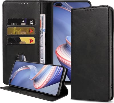 Smartphonica Telefoonhoesje geschikt voor Oppo A92s / Reno 4Z kunstleren Hoesje met Magnetische sluiting en Pasjeshouders Book Case met Klepje - Zwart geschikt voor Oppo A92s;Oppo Reno4 Z 5G
