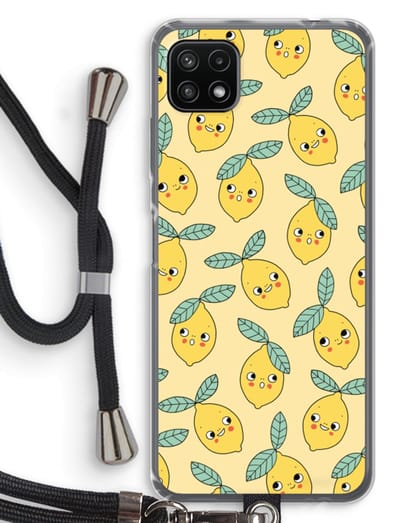 Case Company® - Hoesje met koord geschikt voor Samsung Galaxy A22 5G hoesje met Koord - Citroenen - Telefoonhoesje met Zwart Koord - Bescherming aan alle Kanten en Over de Schermrand