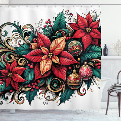 New Bed Kerstmis Kerstster Kerstbloemen Douchegordijn Badkamer Decor Set met Haakjes 175 cm B 180 cm L