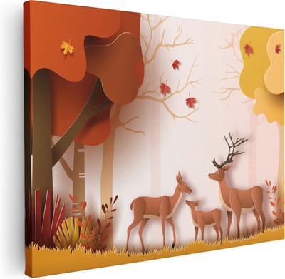 Artaza Canvas Schilderij Herfst Bos - 40x30 cm - Klein - Wanddecoratie Hert - Muurdecoratie Boom - Kamer Accessoires