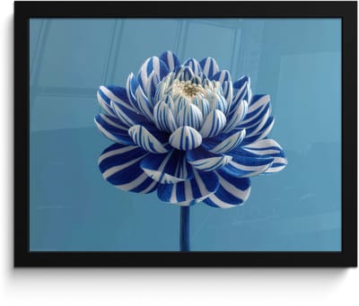 Poster in lijst - Fotolijst 40x30 cm - Posters - Bloem - Blauw - Bloemblaadjes - Streepjes - Posterlijst zwart - Decoratie - Wanddecoratie woonkamer - Muurdecoratie slaapkamer