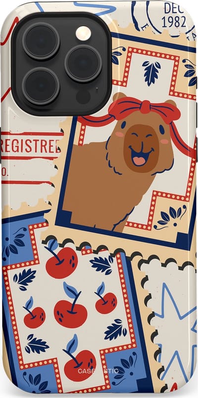 Casetastic hoesje geschikt voor Apple iPhone 15 Pro Max - MagSafe - Dubbellaagse bescherming - Kerst Capibara Post van de Noordpool - Fashion Case - Lichtgrijs Zand Terracotta