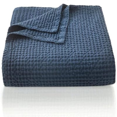 Sprei 220 x 240 cm van 100% Katoen - Wafelpatroon, Lichte Woondeken voor Bank of Woonkamer - Zachte Marineblauwe Deken