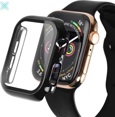 MY PROTECT - Hoesje Geschikt Voor Apple Watch 44mm - Bescherm Case & Screenprotector In 1 - Hoogglans Zwart