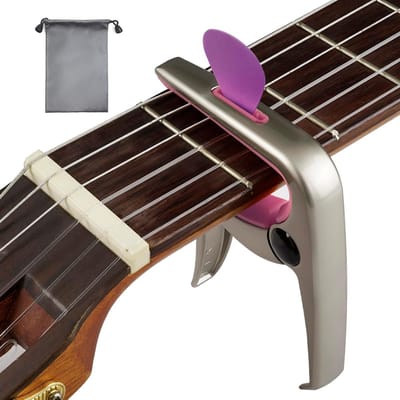 Functionele 3-in-1 Gitaar Capo van Zinklegering voor Akoestische en Elektrische Gitaren, Ukulele en Mandoline Accessoires in Champagne Goud en Roze