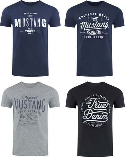 Mustang Heren T-Shirt 4-pack Mustang heren-T-shirt regular fit Veelkleurig 3XL Ronde Hals Volwassenen Opdruk Print Shirts