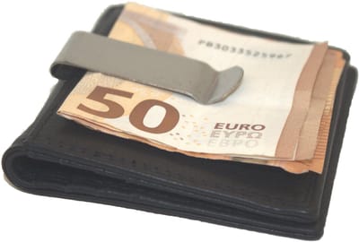 Oi zwart leren creditcardhouder met dollarclip / pasjesmapje met geldklem / mapje voor pasjes met klem voor biljetten aan de buitenkant / RFID safe / zwart leer / 366
