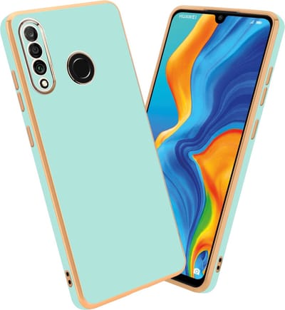 Cadorabo Hoesje geschikt voor Huawei P30 LITE in Glossy Mintgroen - Goud - Beschermhoes Case Cover van flexibel TPU-silicone en met camerabescherming