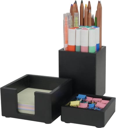 Bureau Organizer Set - Bureau Accessoires - Bureau Opbergen - Dennenhout Natuurlijk - 3 Delig - Zwart