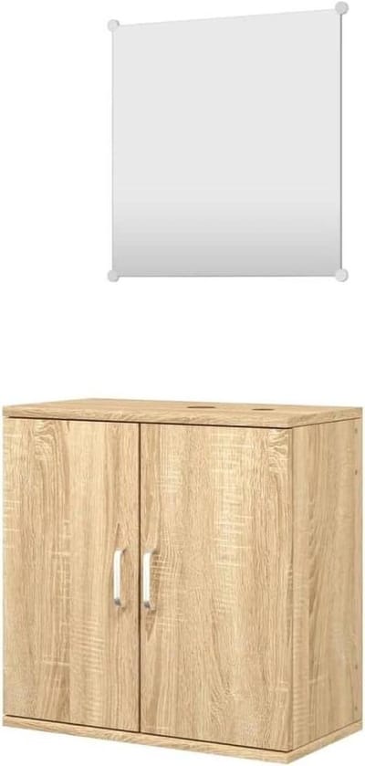 Badkamermeubel Set - Badkamerkast Vanity Unit - Badkamer Organiseren - Houtsnijwerk Design - 48x25x48 cm - Eiken