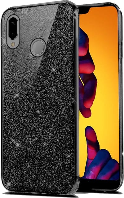 Hoesje geschikt voor Huawei P20 Lite - Glitters Case Zwart - BlingBling Cover van iCall
