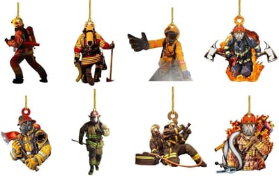 Dailygoods- Kerstboomversiering Brandweer - 8 Stuks - Acryl Ornamenten - Duurzaam - Decoratie - Veilig en Herbruikbaar - Kerstdecoratie