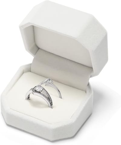 Juwelendoosje Ring - Verlovingsdoosje Cadeau - Bescherming Opbergen - Zacht Vegan Suede - 6x4x5 cm - Wit