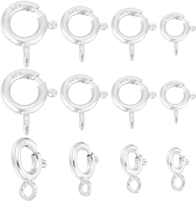 1 Doos 12 Stuks 4 Maten Veerring Sluitingen 925 Sterling Zilver Ronde Sluitingen voor Sieraden Armband Connector voor DIY Craft Sieraden Kettingen Maken Gaten: 1,5/2mm