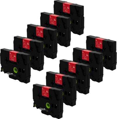DULA Brother Compatible label tape- Tze-425 - 10 cassettes - Brother P-Touch - Wit op rood - 9mm x 8m